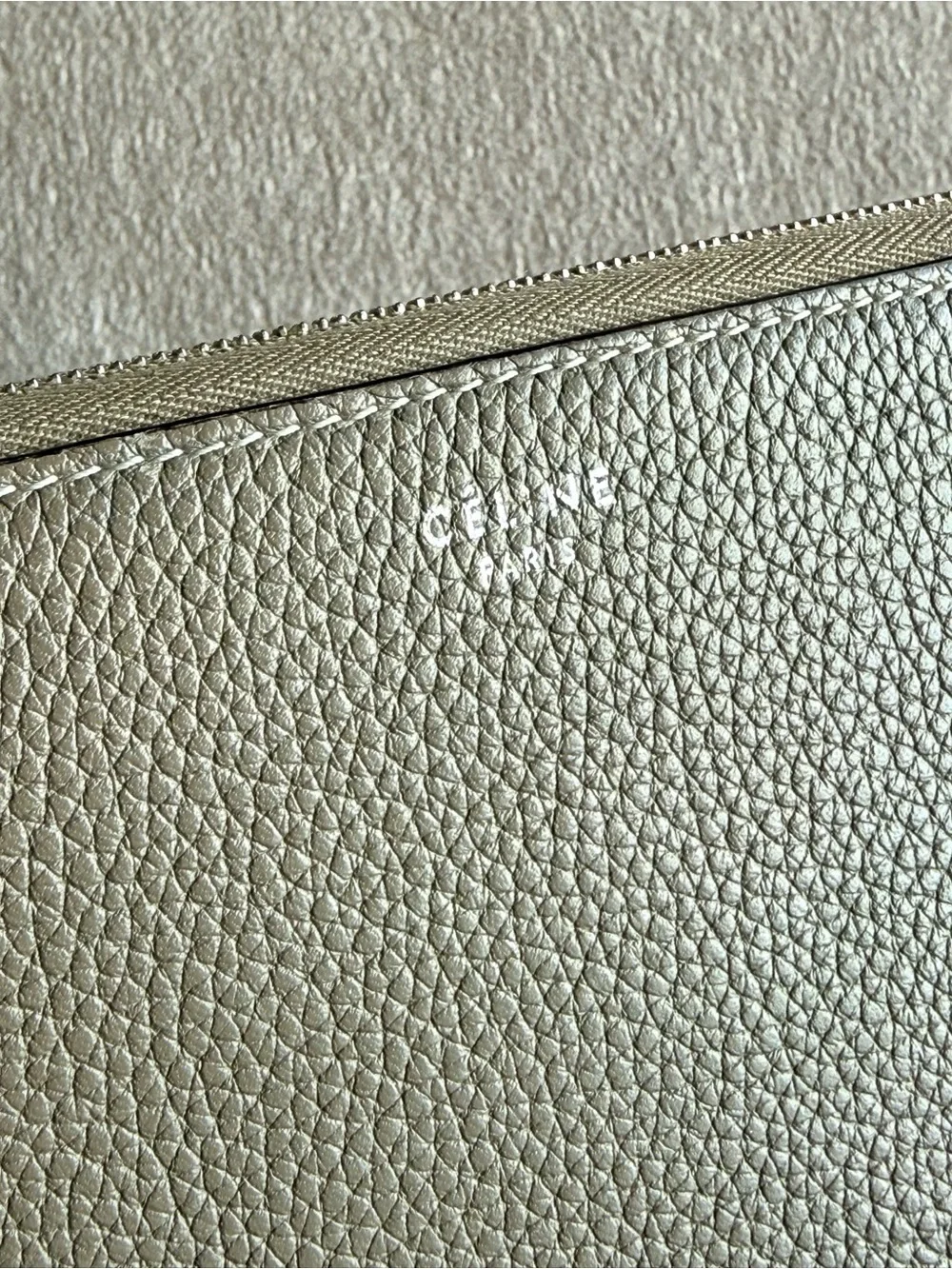 Celine Zip-Around Pebbled Leather Wallet in Taupe Beige Authentic